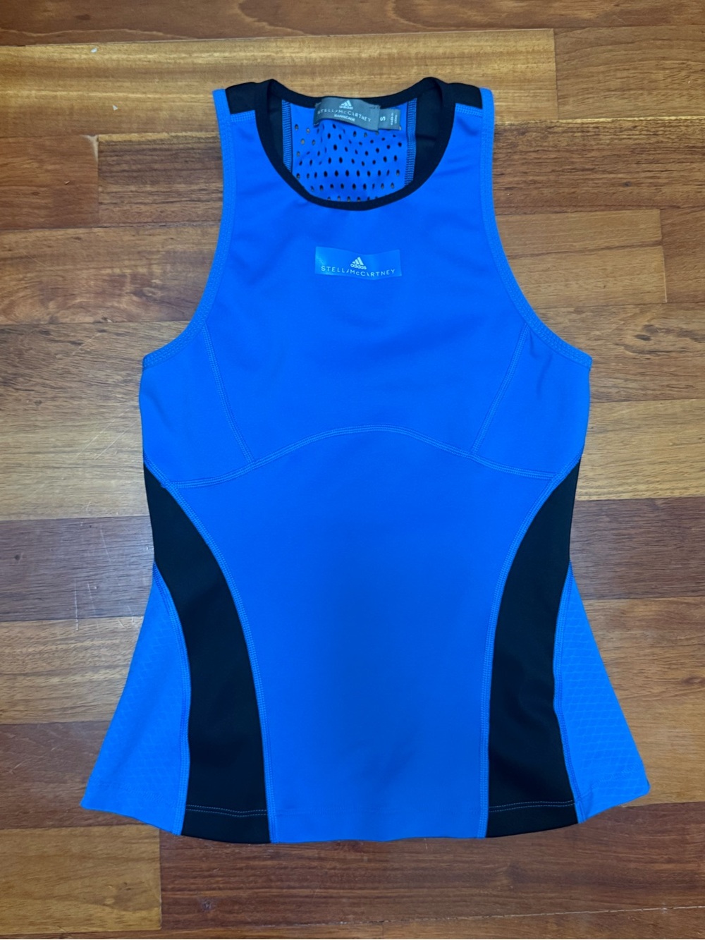 adidas Stella McCartney blue racerback athletic tank with black panels